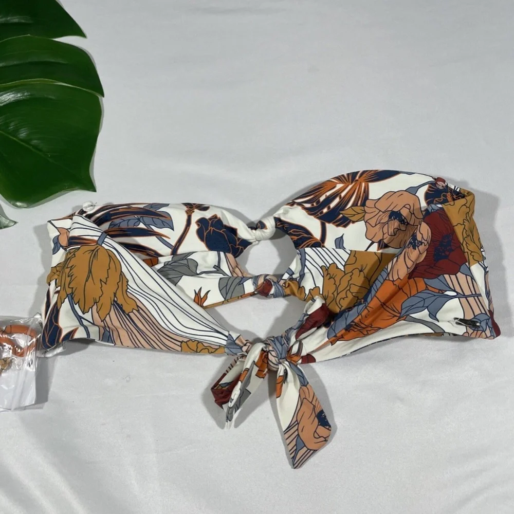 NEW O'Neill‎ [ Medium ] Corinna Floral Print Knot Bandeau Bikini Top